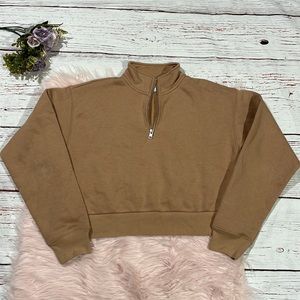 Aritzia TNA Camel Tan Perfect 1/4 Zip Pullover Sweatshirt